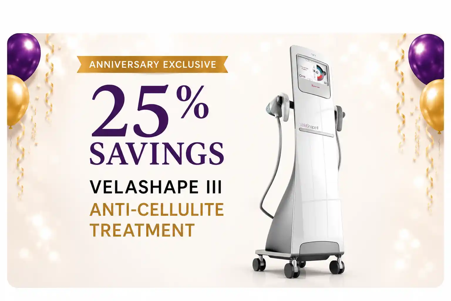 25 percent off VelaShape III body contouring and cellulite reduction promotion at LMC Laser Medical Clinic