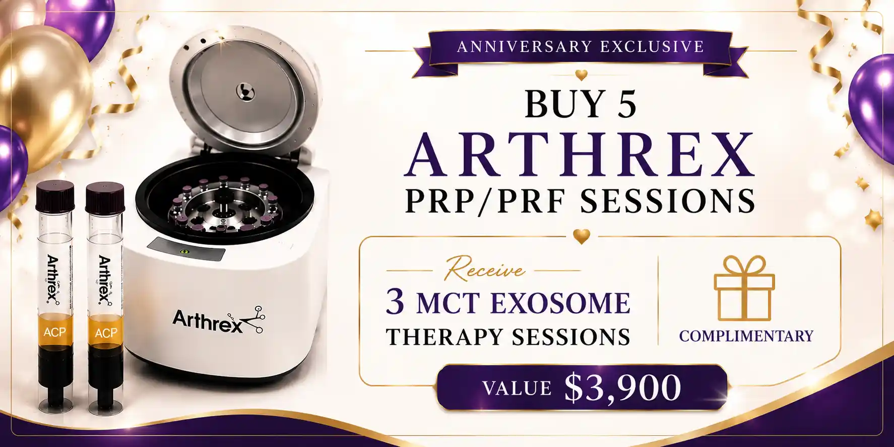 Arthrex PRP and PRF hair restoration Toronto promotion with complimentary MCT Exosome Therapy at LMC Laser Medical Clinic